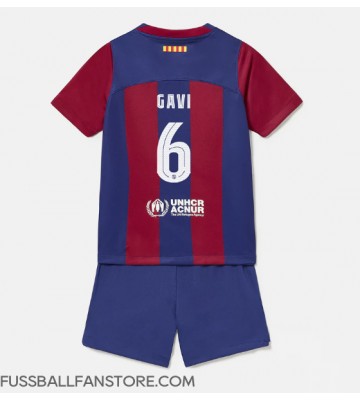 Barcelona Paez Gavi #6 Replik Heimtrikot Kinder 2023-24 Kurzarm (+ Kurze Hosen)